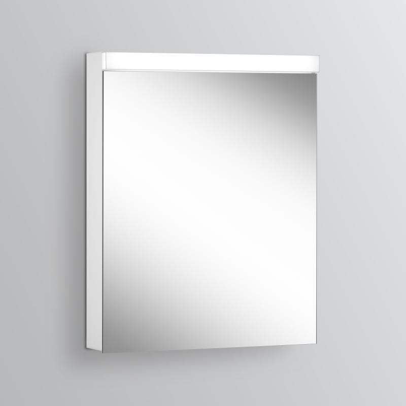 Armoire de toilette LOWLINE PLUS LED, LOP 60/1/LED/L profil en aluminium 60 x 70/74,8 x 12 cm pour montage AP ou UP prise double en bas à gauche sur le profil latéral, porte à double miroir charnières à gauche LED 2 x 12W, dessus et dessous séparément commutable et dimmable, IP44, couleur lum. blanc froid 4000K, blanc