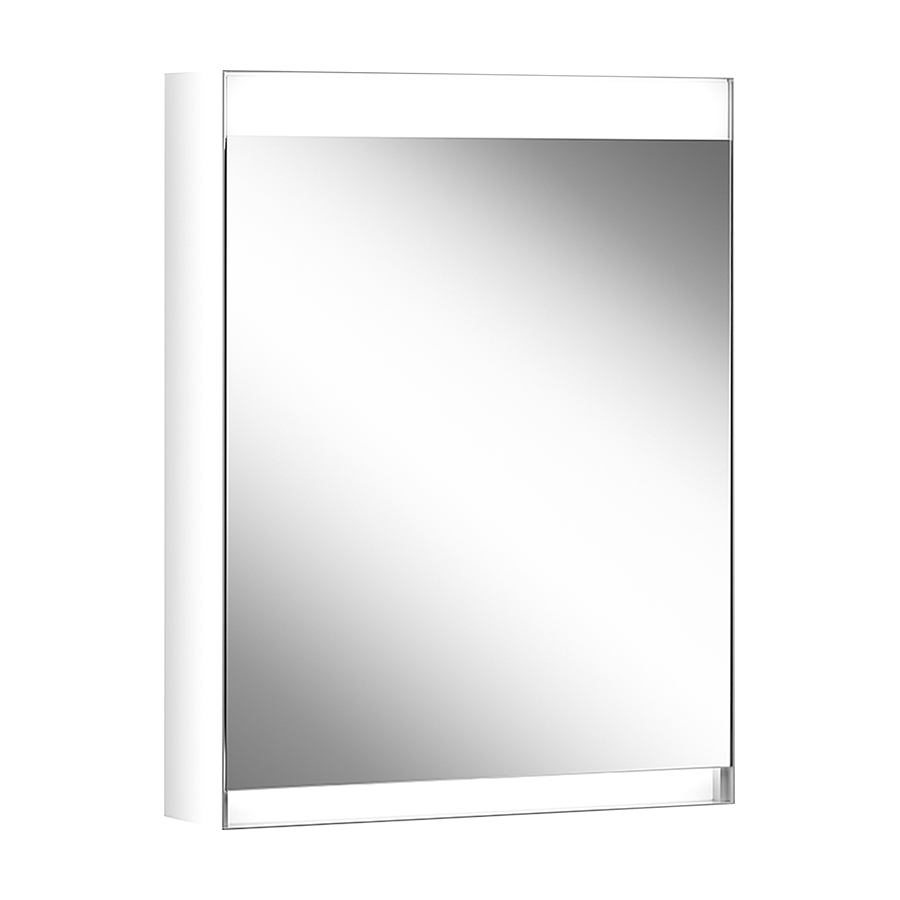 Armoire toilette ADVANCED LINE SUPERIOR HCL, ALS1 60/1/HCL/L profil en aluminium 60,0 x 76,0 x 14,7 cm pour montage affleurant UP prise double en bas à gauche sur le profil latéral, porte à double miroir charnières à droite, LED éclairage en haut et en bas, 2000-6500, 2x 13 W dimmable, connectable particulier en haut et en bas commande asservie à la lumière de jour, bouton pour les fonctions à l'intérieur du profilé latéral, IP44, Standard, gris