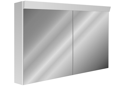 Armoire de toilette AVONA LUMENS LED 120 x 71 x 13.4/14.2 cm, avec VARIATEUR, Zintec prise double en haut à droite ou à gauche, 2 portes à double miroir, éclairage LED 4000K IP24 [EXÉCUTION SPÉCIALE 6095 Lumens]