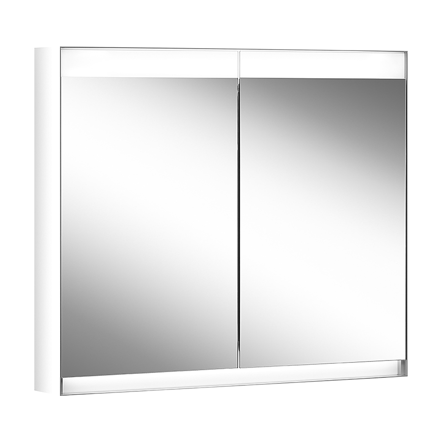 Armoire toilette ADVANCED LINE SUPERIOR HCL, ALS1 90/2/HCL profil en aluminium 90,0 x 76,0 x 14,7 cm pour montage affleurant UP prise double en bas à gauche et à droite de paroi intérmédiaire, 2 portes à double miroir, LED éclairage en haut et en bas, 2000-6500 2x 20 W, dimmable connectable particulier en haut et en bas, commande asservie à la lumière de jour bouton pour les fonctions à l'intérieur du profilé latéral IP44, standard, gris