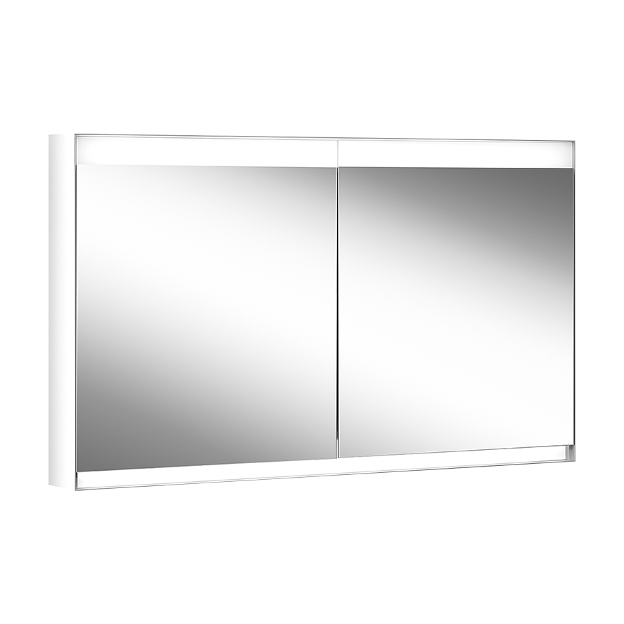 Armoire toilette ADVANCED LINE SUPERIOR HCL, ALS1 120/2/HCL profil en aluminium 120,0 x 76,0 x 14,7 cm pour montage affleurant UP prise double en bas à gauche et à droite de paroi intérmédiaire, 2 portes à double miroir, LED éclairage en haut et en bas, 2000-6500 2x 27 W, dimmable connectable particulier en haut et en bas, commande asservie à la lumière de jour bouton pour les fonctions à l'intérieur du profilé latéral IP44, standard, gris