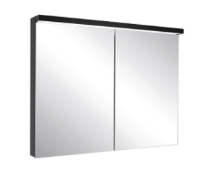 Armoire de toilette ADVANCED Line Ultimate TW ALU1 100/2/TW, dim. 100 x 70 x 12 cm profil en aluminium, avec paroi arrière en miroir, prises double en bas à la paroi intermédiaire, 2 portes à double miroir, LED dimmable, en haut et en bas, dessus et dessous séparément commutable 2000-6500 K, bouton pour les fonctions à l'intérieur du profilé latéral, miroir grossissant IP44, noir mat