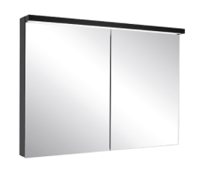 Armoire de toilette BORDO (anc. ADVANCED Line Ultimate TW ALU1) 120/2/TW, dim. 120 x 70 x 12 cm profil en aluminium, avec paroi arrière en miroir, prises double en bas à la paroi intermédiaire, 2 portes à double miroir, LED dimmable, en haut et en bas, dessus et dessous séparément commutable 2000-6500 K, bouton pour les fonctions à l'intérieur du profilé latéral, miroir grossissant IP44, noir mat