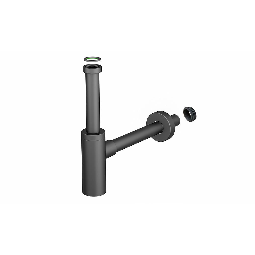 Siphon de lavabo INOX MATER 1 1/4" x 32 mm, acier inoxydable y compris joint connecteur, noir mat