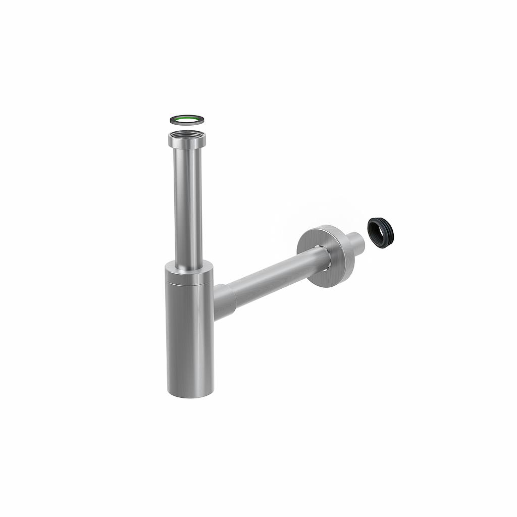 Siphon de lavabo INOX MATER 1 1/4" x 32 mm, acier inoxydable y compris joint connecteur, inox brossé