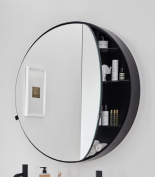 Armoire de toilette CIELO ronde Dia.75cm avec 2 portes miroirs, coque laquée couleur NOIR MAT