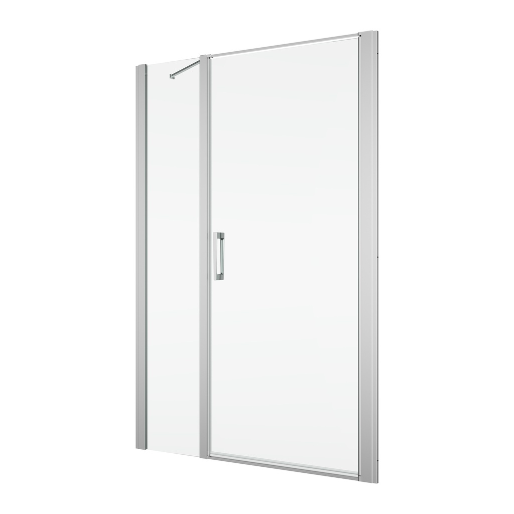 Porte battante DIVERA 140 cm, H 200 cm, largeur d'entrée 73 cm, 1 panneau avec cloison latérale en alignement, pour niche où cloison latérale, ouverture intérieure et extérieure protection Aquaperle, verre vérit. clair cleaneffect, argent poli-brillant