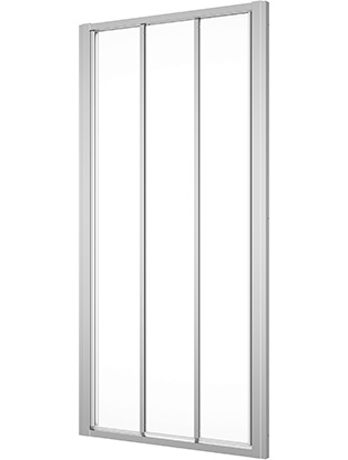 Porte coulissante DIVERA 70-120 cm, H 200 cm 3 panneaux, pour niche où cloison latérale protection Aquaperle, verre vérit. clair cleaneffect, argent poli-brillant
