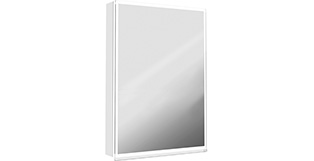 Armoire toilette ILLUMINATO 2.0 48 x 73 x 13,2 cm profil en aluminium, 1 prise double à l'intérieur en bas à droite, porte à double miroir charnières à gauche, éclairage du cadre par LED 21,87W commande de l'éclairage clavier/application, boîte cosmétique, miroir grossissant inclus, IP24, couleur lumière changeable, blanc