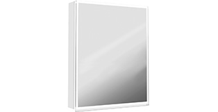 Armoire toilette ILLUMINATO 2.0 58 x 73 x 13,2 cm profil en aluminium, 1 prise double à l'intérieur en bas à droite, porte à double miroir charnières à gauche, éclairage du cadre par LED 23,77W commande de l'éclairage clavier/application, boîte cosmétique, miroir grossissant inclus, IP24, couleur lumière changeable, blanc