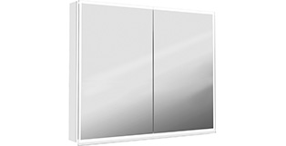 Armoire toilette ILLUMINATO 2.0 88 x 73 x 13,2 cm profil en aluminium, 2 prises double à l'intérieur en bas 2 portes à double miroir éclairage du cadre par LED 29,74W, commande de l'éclairage clavier/ application, boîte cosmétique miroir grossissant inclus IP24, couleur lumière changeable, blanc