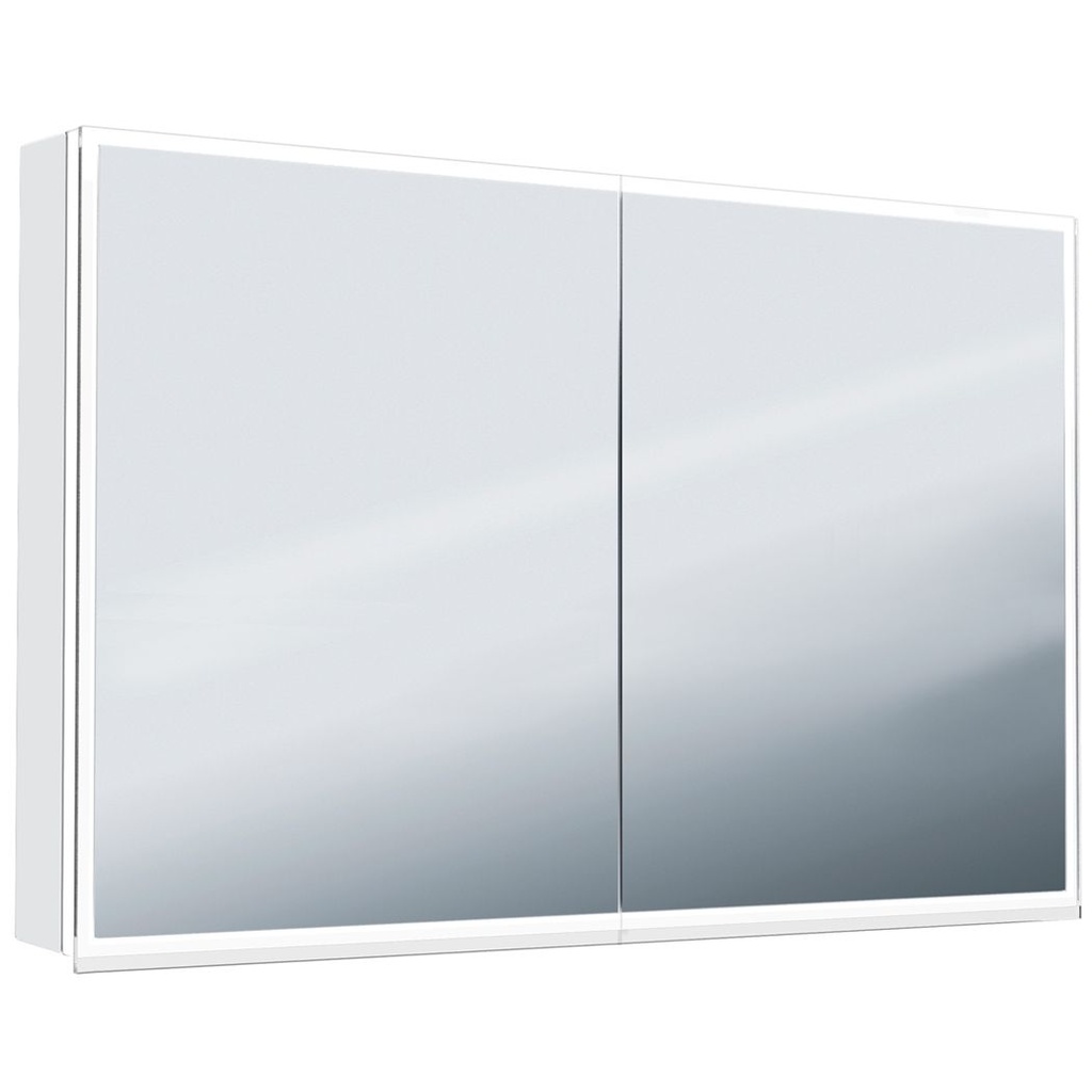 Armoire toilette ILLUMINATO 2.0 118 x 73 x 13,2 cm profil en aluminium, 2 prises double à l'intérieur en bas 2 portes à double miroir éclairage du cadre par LED 35,18W, commande de l'éclairage clavier/ application, boîte cosmétique miroir grossissant inclus IP24, couleur lumière changeable, blanc