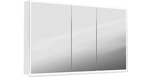 Armoire toilette ILLUMINATO 2.0 128 x 73 x 13,2 cm profil en aluminium, 2 prises double à l'intérieur en bas 3 portes à double miroir 49/30/49, éclairage du cadre par LED 37,08W, commande de l'éclairage clavier/ application, boîte cosmétique miroir grossissant inclus IP24, couleur lumière changeable, blanc