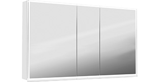 Armoire toilette ILLUMINATO 2.0 148 x 73 x 13,2 cm profil en aluminium, 2 prises double à l'intérieur en bas 3 portes à double miroir 59/30/59, éclairage du cadre par LED 40,88W, commande de l'éclairage clavier/ application, boîte cosmétique miroir grossissant inclus IP24, couleur lumière changeable, blanc