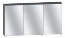 Armoire de toilette 1200 x 640 x 170 mm sans éclairage avec côtés en panneau aggloméré mélaminé décor épaisseur 18 mm. Caisson en panneau aggloméré mélaminé. Dos anthracite. Profondeur intérieure: 129 mm. Fixation murale par boîtiers réglables. Rangement intérieur avec étagères en verre. 3 portes, miroir sur panneau, épaisseur 20 mm. FINITION B A CHOIX