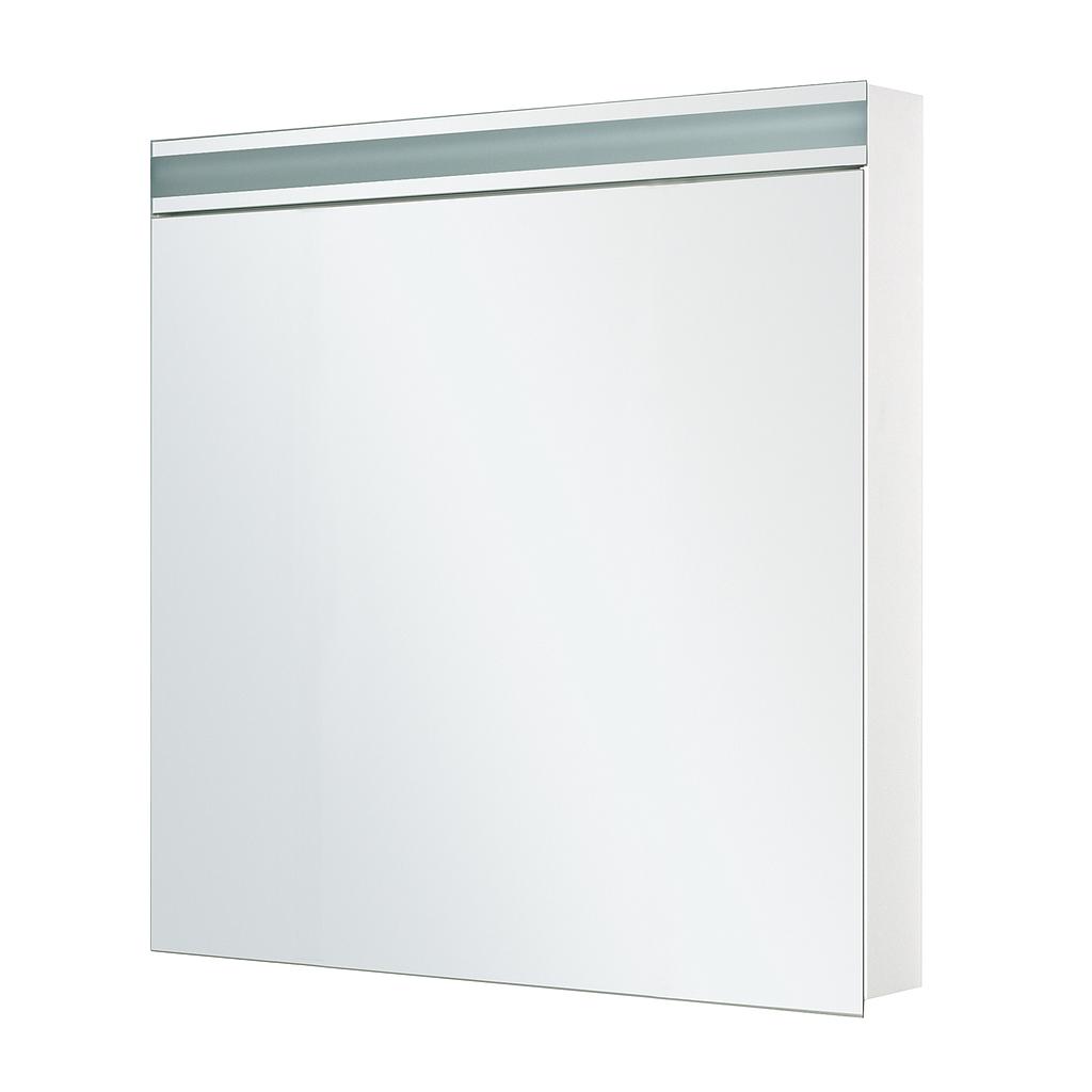 Armoire de toilette AVANCE NEW LED, 60 x 77,3 x 12,5 cm profil en aluminium, prise double en haut changeable 1 porte à double miroir charnières à gauche ou à droite, éclairage LED en haut 2160, en bas 920 Lumen, IP24 réglable (Dali), 4000K, blanc