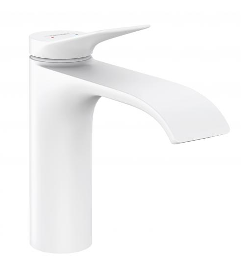 Mélangeur de lavabo VIVENIS 110, S 146 cm, goulot fixe avec vidage excentrique, Blanc mat