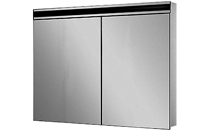 Armoire de toilette AVANCE NEW LED, 90 x 77,3 x 12,5 cm profil en aluminium, 2 prises doubles en bas, 2 portes à doubles miroir (45/45) éclairage LED en haut 3437 en bas 1400 Lumen, IP24 réglable (Dali) 4000K, blanc