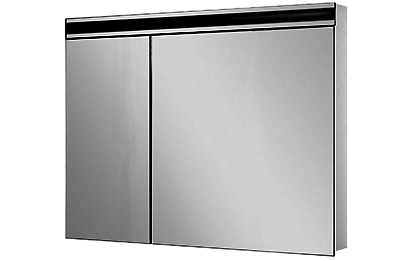 Armoire de toilette AVANCE NEW LED, 90 x 77,3 x 12,5 cm profil en aluminium, 2 prises doubles en bas, 2 portes à doubles miroir (30/60) éclairage LED en haut 3437 en bas 1400 Lumen, IP24 réglable (Dali) 4000K, blanc