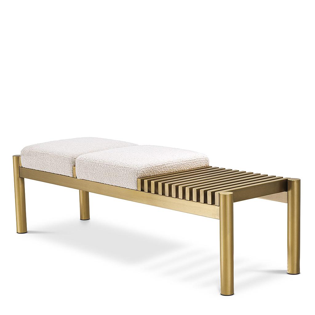 BENCH BIBI Brushed brass finish | bouclé cream 140 x 44 x H. 45 cm