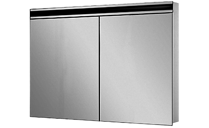 Armoire de toilette AVANCE NEW LED, 100 x 77,3 x 12,5 cm profil en aluminium, 2 prises doubles en bas, 2 portes à doubles miroir (50/50) éclairage LED en haut 3819 en bas 1560 Lumen, IP24 réglable (Dali) 4000K, blanc