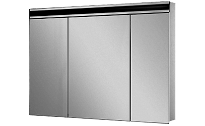 Armoire de toilette AVANCE NEW LED, 100 x 77,3 x 12,5 cm profil en aluminium, 2 prises doubles en bas, 3 portes à doubles miroir (30/40/30) éclairage LED en haut 3819 en bas 1560 Lumen, IP24 réglable (Dali) 4000K, blanc