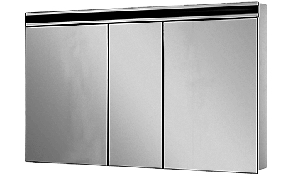 Armoire de toilette AVANCE NEW LED, 130 x 77,3 x 12,5 cm profil en aluminium, 2 prises doubles en bas, 3 portes à doubles miroir (50/30/50) éclairage LED en haut 4964 en bas 2040 Lumen, IP24 réglable (Dali) 4000K, blanc