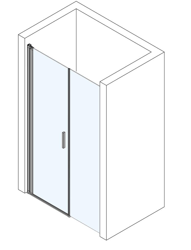 Porte battante S400Plus NICHE, 136-139 cm, H 200 cm, avec élément fixe (SUR-MESURE / largeurs spéciales 71,0-180,0), verre véritable clair, couleur argent poli