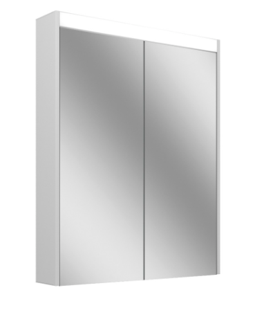 Armoire de toilette OBJECT LINE Comfort LED couleur lum. blanc froid 4000K - 70/2/LED, profil en aluminium, p. montage AP ou UP 69,5 x 70/74,2 x 12 cm prise double en haut à droite ou à gauche, 2 portes à double miroir, 11,9 W, IP44, classe énergétique E, blanc