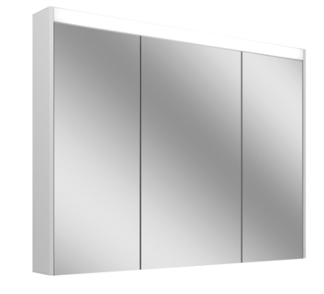 Armoire de toilette OBJECT LINE Comfort LED couleur lum. blanc froid 4000K - 100/3/LED, profil en aluminium, p. montage AP ou UP 99,5 x 70/74,2 x 12 cm prise double en haut à droite ou à gauche, 3 portes à double miroir (30/40/30), 17,3 W IP44, classe énergétique E, blanc