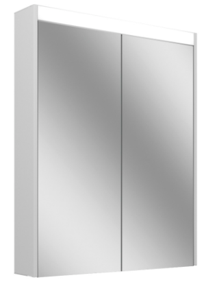 Armoire de toilette OBJECT LINE Superior LED couleur lum. blanc froid 4000K - 60/2/LED/L, profil en aluminium, p. montage AP ou UP 59,5 x 70/74,2 x 12 cm prise double en bas à gauche 2 portes à double miroir éclairage en haut et en bas 2 x 10 W, IP44, classe énergétique E, blanc