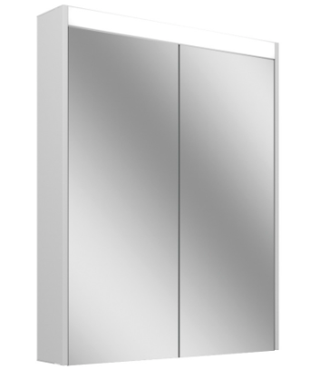 Armoire de toilette OBJECT LINE Superior LED couleur lum. blanc froid 4000K - 60/2/LED/R, profil en aluminium, p. montage AP ou UP 59,5 x 70/74,2 x 12 cm prise double en bas à droite 2 portes à double miroir éclairage en haut et en bas 2 x 10 W, IP44, classe énergétique E, blanc