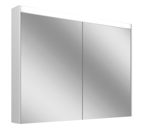 Armoire de toilette OBJECT LINE Superior LED couleur lum. blanc froid 4000K - 100/2/LED/L, profil en aluminium, p. montage AP ou UP 99,5 x 70/74,2 x 12 cm prise double en bas à gauche et à droite 2 portes à double miroir éclairage en haut et en bas 2 x 17,3 W, IP44, classe énergétique E, blanc