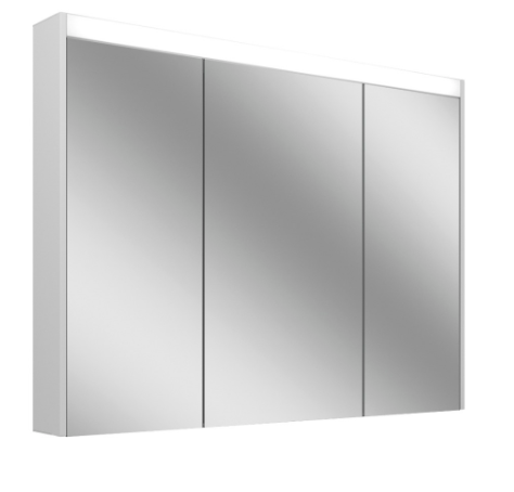 Armoire de toilette OBJECT LINE Superior LED couleur lum. blanc froid 4000K - 100/3/LED/L, profil en aluminium, p. montage AP ou UP 99,5 x 70/74,2 x 12 cm prise double en bas à gauche et à droite, 3 portes à double miroir (30/40/30), éclairage en haut et en bas, 2 x 17,3 W IP44, classe énergétique E, blanc