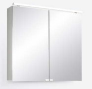 Armoire de toilette PRESTO 80 cm, L80xH74,4xP16,8 cm, 2 portes, avec prise double à gauche ou à droite (à définir), LED 80 cm 4000K/15W/12V/1116 LM, certifié IP44, côté visibles Modern