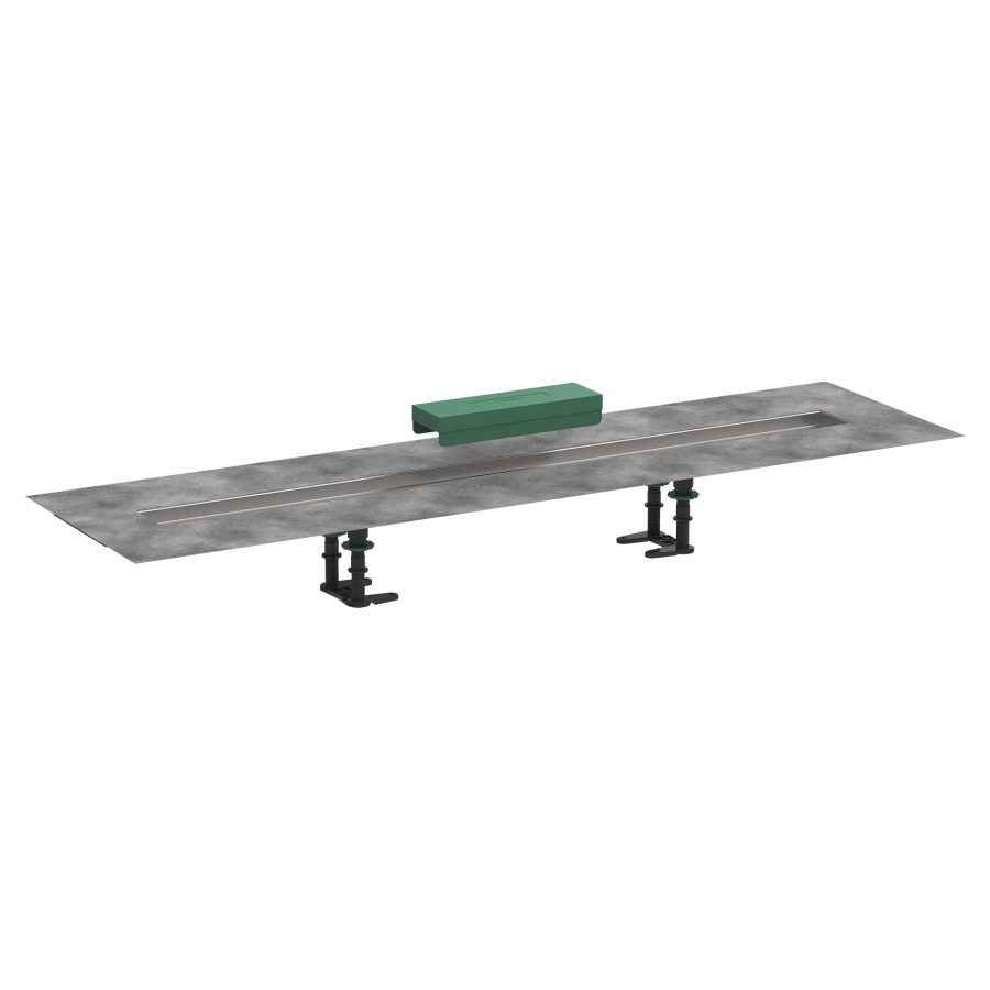 Set d'installation UBOX UNIVERSAL MATCH 100 cm, pour rigole de douche RainDrain Rock/Match rigole en acier inoxydable natte d'étanchéité prémontée pieds réglables, sans corps à encastrer 01000180/01001180/01002180