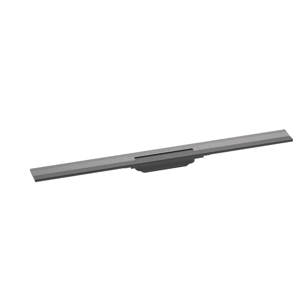 Rigole de douche RAINDRAIN FLEX 120 cm, recouvrement design insert amovible raccourcissable pour montage mural, sans corps à encastrer 01000180/01001180/01002180, noir-chromé brossé