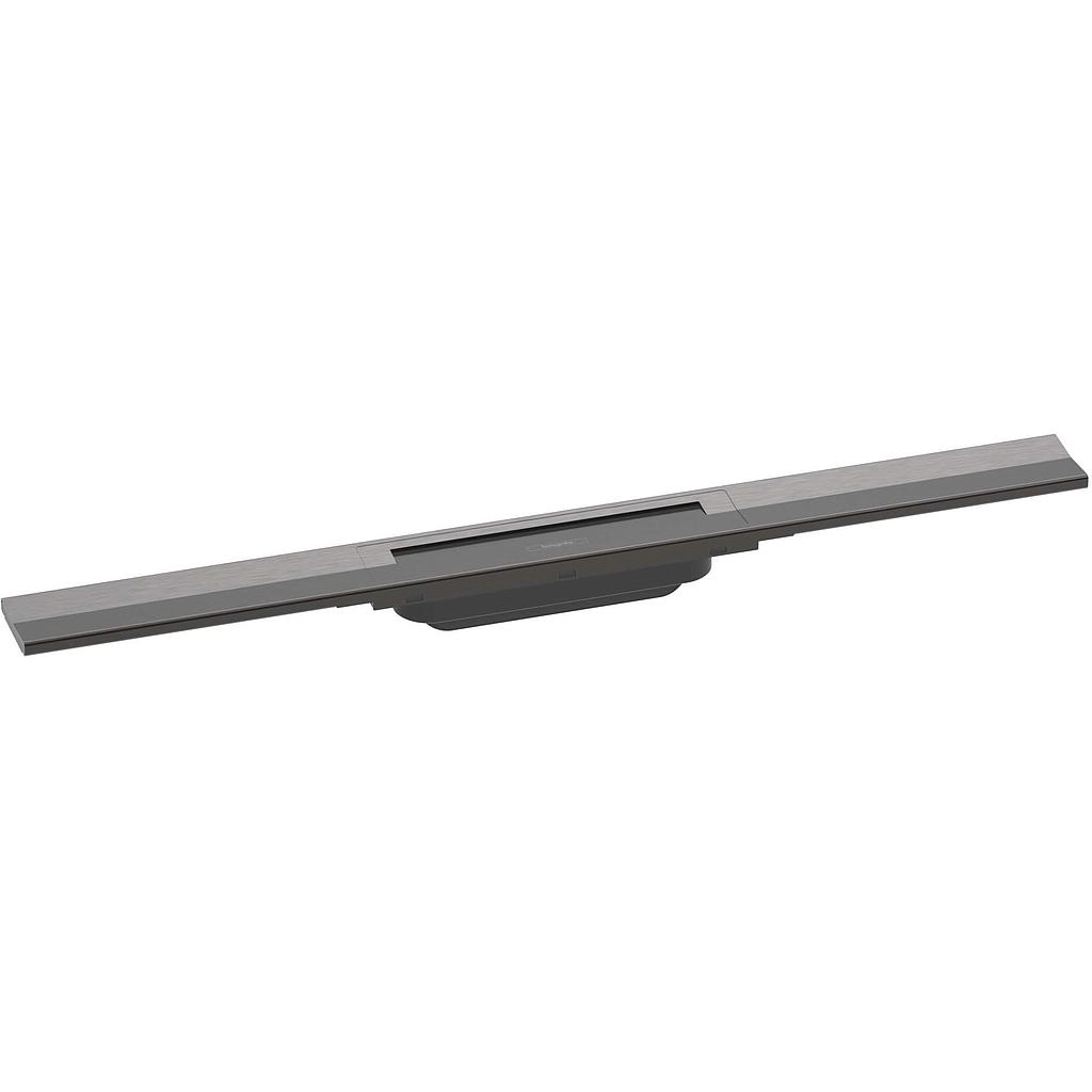 Rigole de douche RAINDRAIN FLEX 80 cm, recouvrement design insert amovible raccourcissable pour montage libre, sans corps à encastrer 01000180/01001180/01002180, noir-chromé brossé