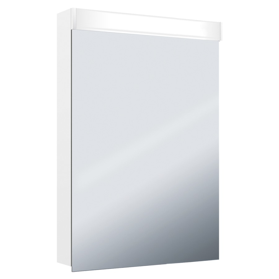 Armoire de toilette Keller Puro 2.0 LED profil en aluminium porte à double miroir charnière à droite éclairage LED, vers l'avant et le haut, indirect vers le bas, 10,1 W prise double à l'intérieur en bas en face de la bande, IP 24 2 étagères en verre clair réglables montage en saillie ou encastré, éclairage du bas de caisse classe d'efficacité énergétique D largeur 60 cm hauteur 75,3 cm profondeur 14,1 cm, Couleur d'argent