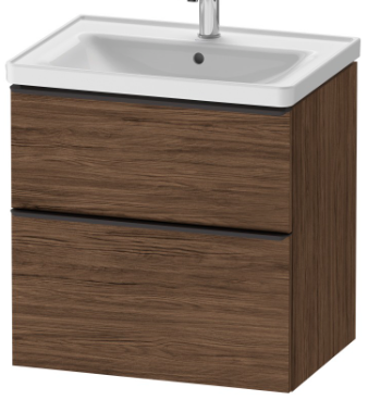 Élément inférieur D-NEO 63,4 x 62,5 x 45,2 cm pour lavabo 65 cm, élément à 2 tiroirs poignée: noir diamant, standard, couleur M 21 Noyer foncé