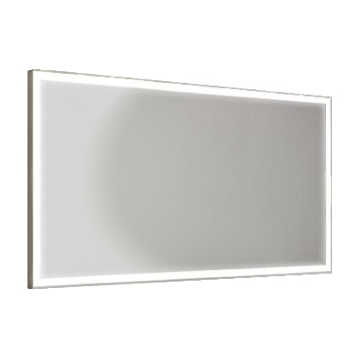 Miroir cadre sablé avec éclairage intégré LED 38W, dim.1200x700hx31mm, classe II IP44. cadre métallique laqué blanc, syst.anti-buée avec extinction automatique 30mn.interrupteur sensor tactile on/off variateur et interrupteur changement de température. vide technique 25mm