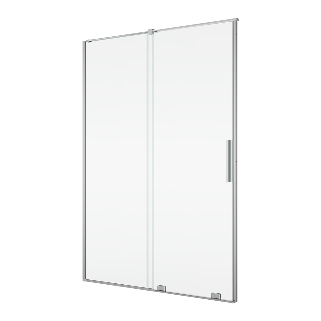 Porte coulissante Amalia pour niche 140 cm, H 200 cm 1 panneau avec le panneau fixe avec barre de stabilisation protection Aquaperle, verre vérit. clair cleaneffect, argent poli-brillant