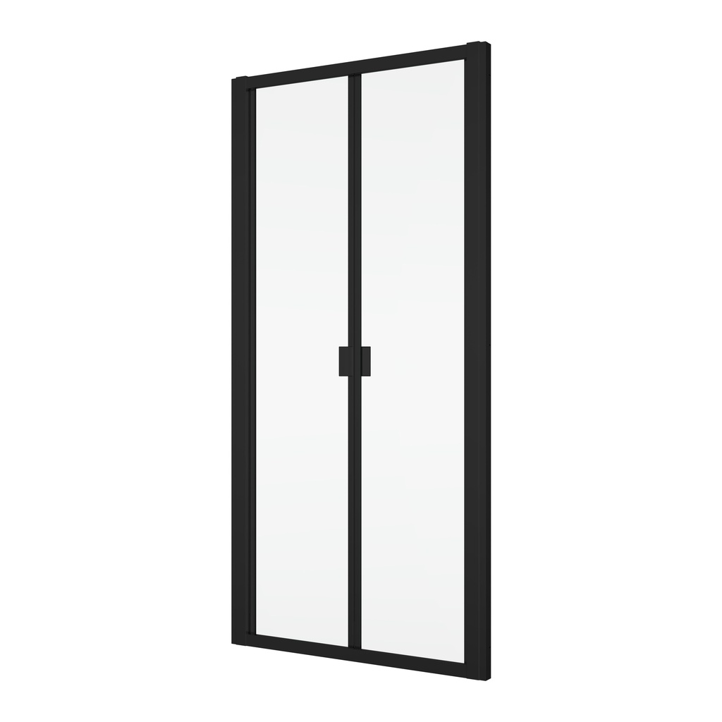 Porte pliante Divera 90 cm, H 200 cm, largeur d'entrée 65 cm, 2 panneaux pour niche où cloison latérale protection Aquaperle, verre vérit. clair cleaneffect, noir mat