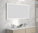 Miroir cadre sablé avec éclairage intégré LED 38W, dim.800x700hx31mm, classe II IP44. cadre métallique laqué blanc, syst.anti-buée avec extinction automatique 30mn.interrupteur sensor tactile on/off variateur et interrupteur changement de température. vide technique 25mm