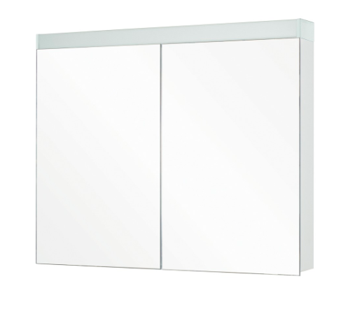 Armoire de toilette Luce LED couleur lum. blanc froid 4000K 90,0 x 74,0/75,5 x 12,5 cm profil en aluminium, parties latérales blanches, prise double, 2 portes à doubles mirroir (45/45), 4 rayons en verre clair, 15,84 W LED, IP24