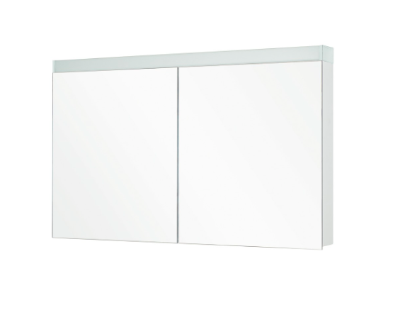 Armoire de toilette Luce LED couleur lum. blanc froid 4000K 120,0 x 74,0/75,5 x 12,5 cm profil en aluminium, parties latérales blanches, prise double, 2 portes à doubles mirroir (60/60), 4 rayons en verre clair, 21,60 W LED, IP24, blanc