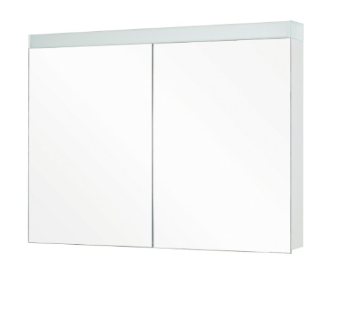 Armoire de toilette Luce LED couleur lum. blanc froid 4000K 100,0 x 74,0/75,5 x 12,5 cm profil en aluminium, parties latérales blanches, prise double, 2 portes à doubles mirroir (50/50), 4 rayons en verre clair, 17,28 W LED, IP24, blanc