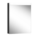 Armoire de toilette LOWLINE PLUS LED, LOP 60/1/LED/L profil en aluminium 60 x 70/74,8 x 12 cm pour montage AP ou UP prise double en bas à gauche sur le profil latéral, porte à double miroir charnières à gauche LED 2 x 12W, dessus et dessous séparément commutable et dimmable, IP44, couleur lum. blanc froid 4000K, côtés armoire NOIR mat