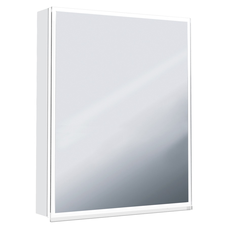 Armoire toilette ILLUMINATO 2.0 58 x 73 x 13,2 cm profil en aluminium, 1 prise double à l'intérieur en bas à droite, porte à double miroir charnières à gauche, éclairage du cadre par LED 23,77W commande de l'éclairage clavier/application, boîte cosmétique, miroir grossissant inclus, IP24, couleur lumière changeable, noir