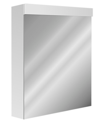 Armoire de toilette Avona Novo 60 x 71,2 x 13,4/14,2 cm profil en aluminium 1 porte à double miroir charnières changeable 1 prise double en haut changeable, LED 14 W Lumen en haut 1990, IP24, couleur lum. blanc chaud 3000K, classe énergétique D, blanc